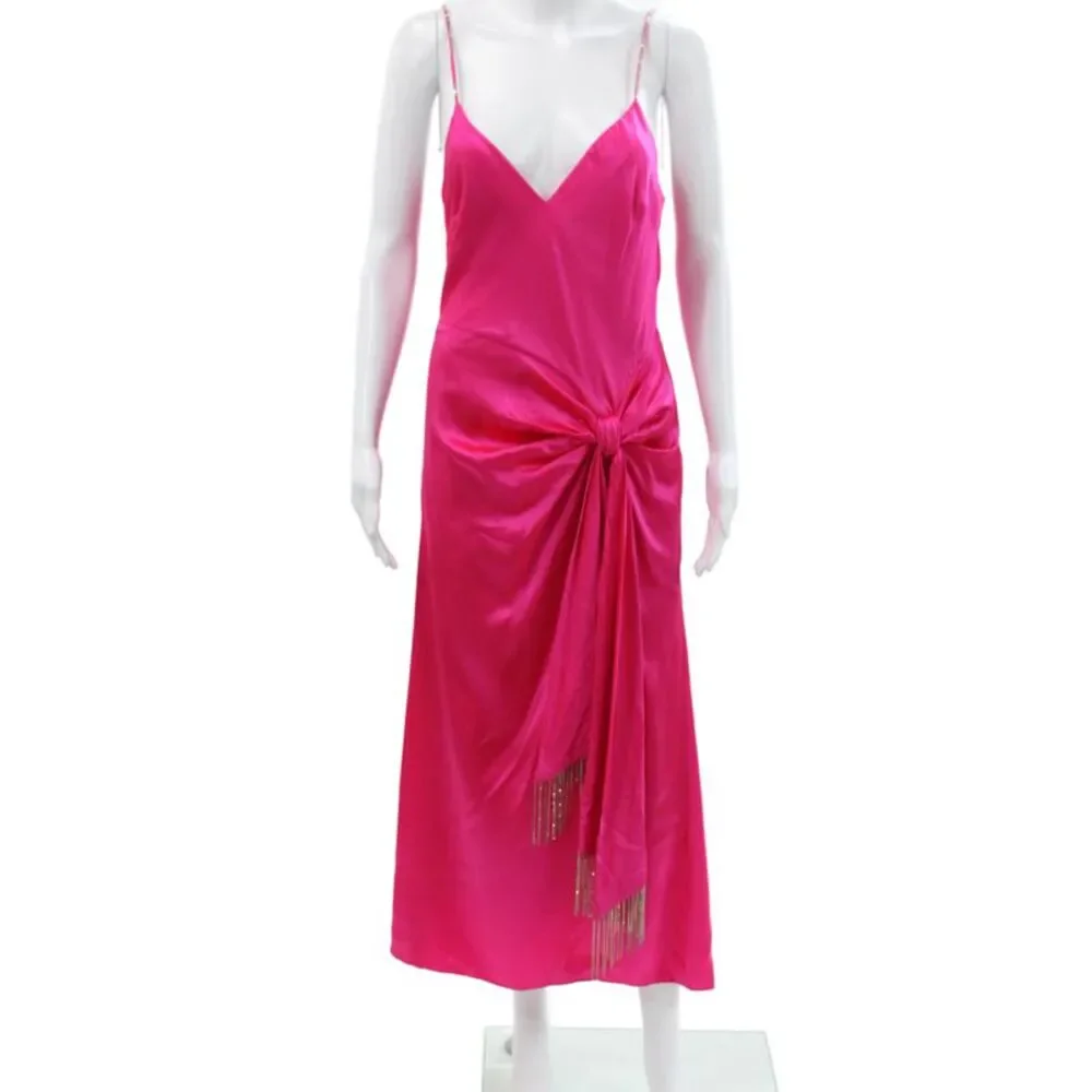 Cinq à Sept Women Silk Slip Dress Pink V-Neck Knee Length Sleeveless Zip Size 6
